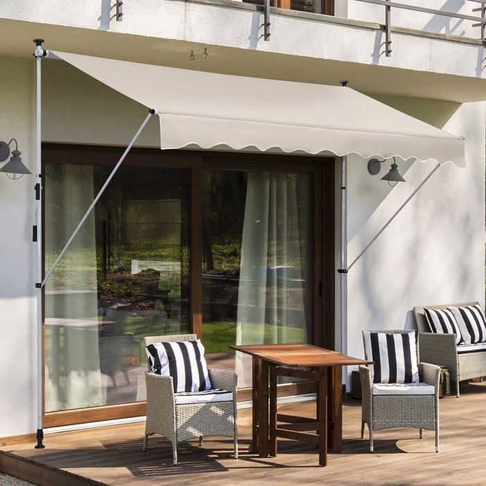 Store Banne Manuel Rétractable Outsunny 3m X 1,5m - Auvent Téléscopique Sans Perçage, Inclinaison Réglable, Beige
