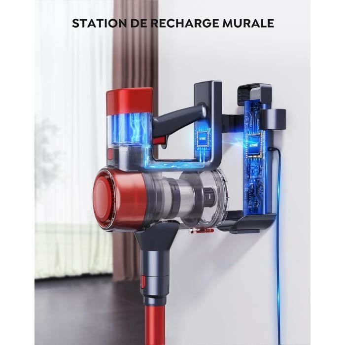 Aspirateur Balai sans Fil 45KPa, Aspirateur sans Fil Puissant, 50 Min Autonomie, Batterie Amovible, Brosse Anti-Enchevêtrement LED, Aspirateur Léger pour Poils d'animaux, Tapis, Sols Durs Canapé