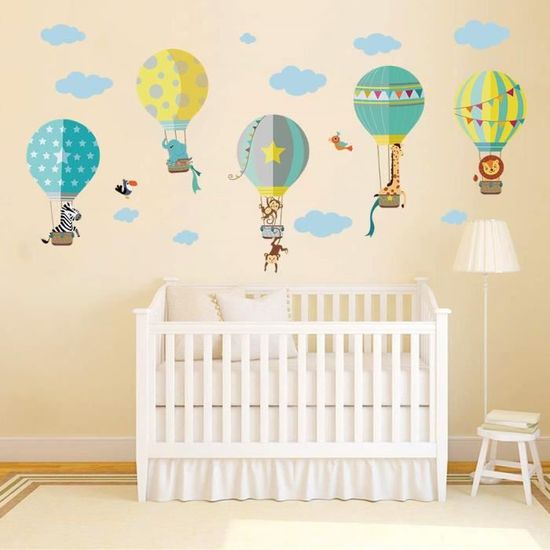 Decalmile Montgolfiere Animaux Stickers Muraux Girafe Zebra Amovibles Autocollants Chambre Enfants Bebe Garderie Salon Decoration Cdiscount Maison