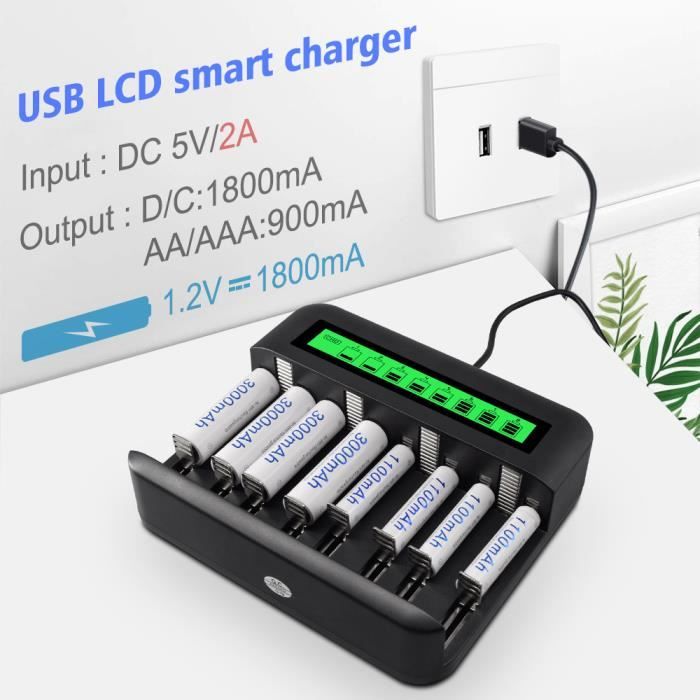 CELLONIC® Chargeur de piles AA et AAA USB avec 4 compartiments