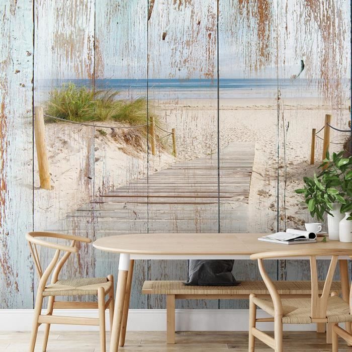 Papier Peint panoramique Plage aspect bois 352 x 250 cm Toison Mur XXL ...