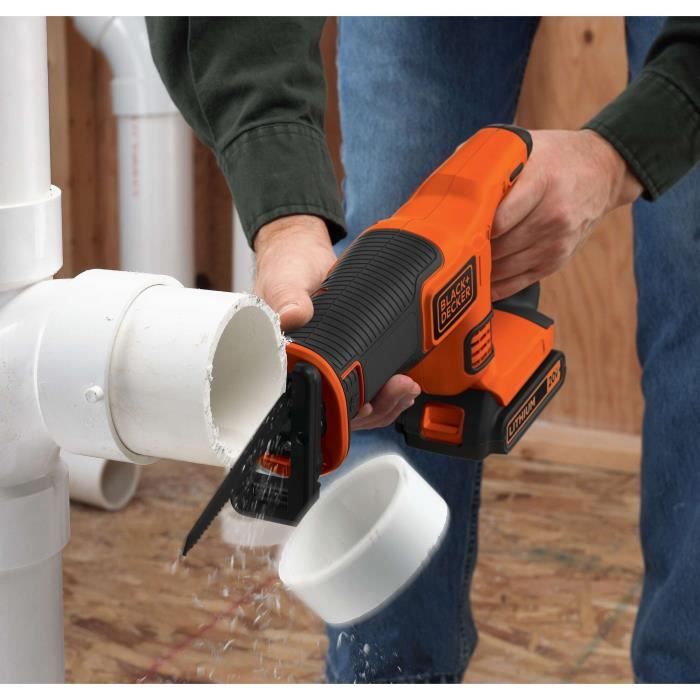 Scie Sabre BLACK+DECKER 750W - Vitesse Variable + Support Branches - Changement Lame Sans Outil - Coffret BES301K-QS