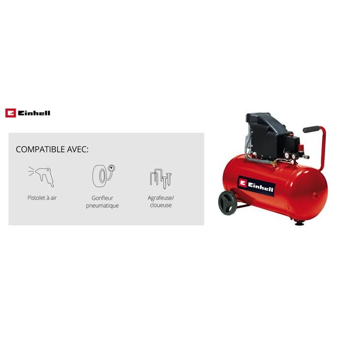 Compresseur Vertical Einhell TH-AC 240/50/10 OF - 1500W, Cuve 50L - Parfait Pour Atelier & Garage