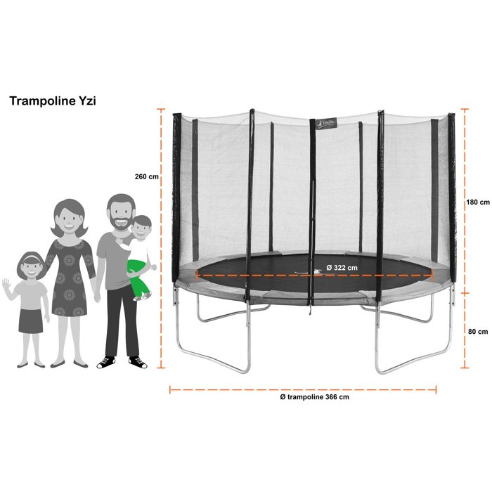 Trampolino Rotondo Kangui RALLI Con Rete Di Sicurezza - Ø 430 Cm, Blu/Grigio, Struttura Zincata E Tappeto Permatron - 4