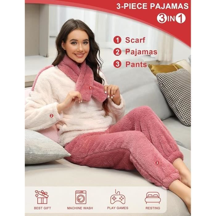 Ensemble pyjama pantalon pilou à pompons rose fille