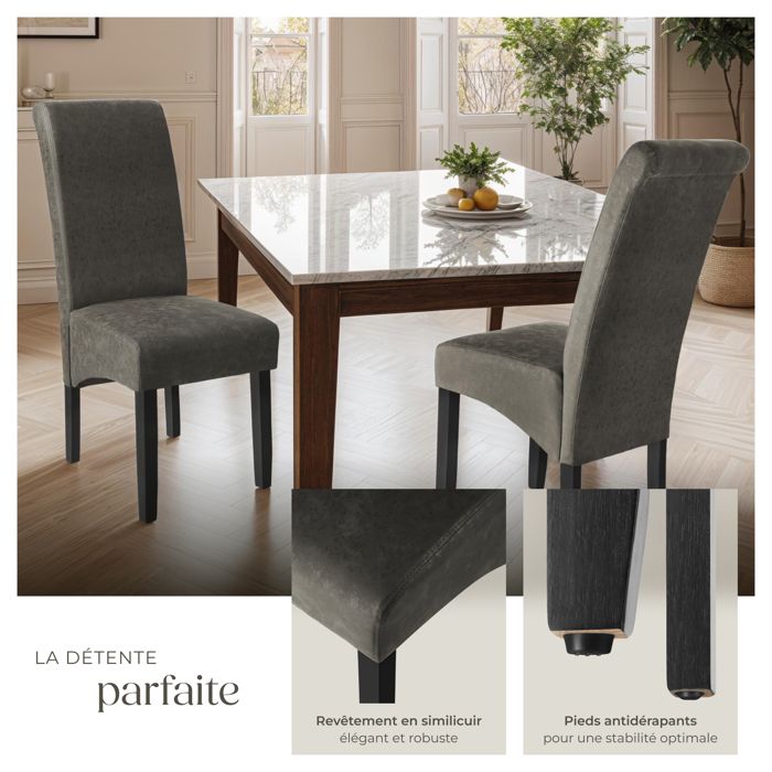 Chaises De Salle à Manger Design - Lot De 2, Rembourrées, Pieds Acier - Cuir Synthétique, Facile à Nettoyer