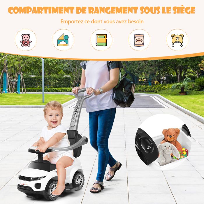 Porteur Enfant Lamborghini - Voiture à Pousser Avec Barre, Musique Et Lumière - 3 En 1 Pour 18 à 60 Mois Dreamade Jouets