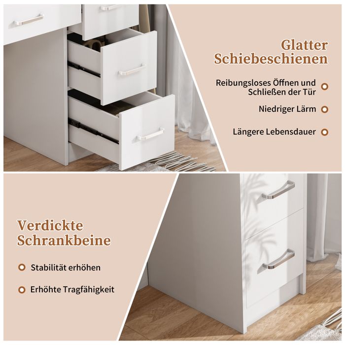 Coiffeuse avec Miroir, Luminosité Réglable, Bureau Coiffeuse avec 7 Tiroirs, Chargement USB, Support pour sèche-cheveux, MDF, Blanc - Maison Coiffeuse avec Miroir, Luminosité Réglable, Bureau Coiffeuse avec 7 Tiroirs, Chargement USB, Support pour sèche-cheveux, MDF, Blanc - Maison