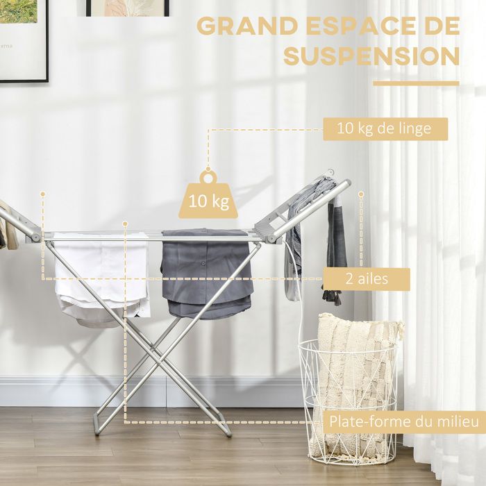 Étendoir à Linge Avec Pied En Aluminium Pliable 102 X 102 X 160 Cm Gris