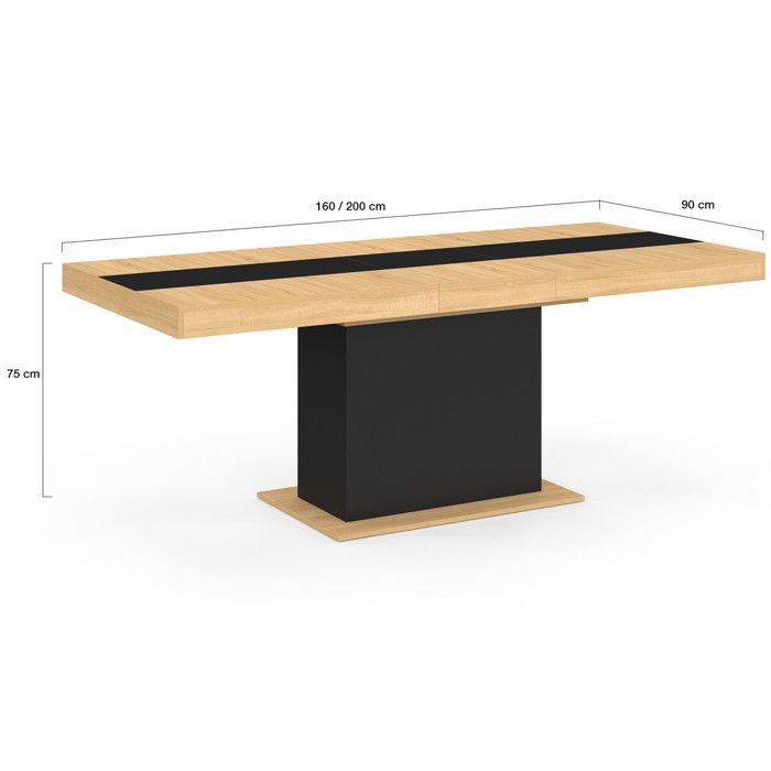 Table à Manger Extensible Eden 160-200 Cm - Bois Vieilli Et Noir - 6 à 10 Personnes - Design Moderne Et Fonctionnel