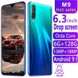 M9 6 GB RAM 128 GB ROM téléphone Mobile Android 9.1 6.3 "écran de goutte d'eau MTK6580P 4G Smartphone（VERT BLEU）-0