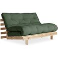 Canapé convertible futon ROOTS pin naturel coloris vert olive couchage 140*200 cm-0