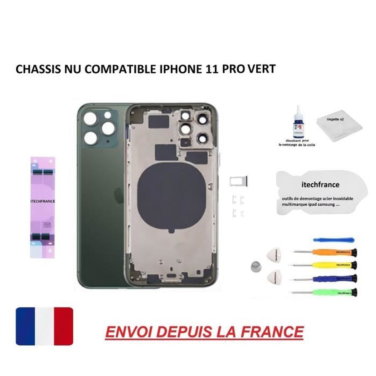 MMOBIEL Vitre arrière de Cache Batterie Remplacement Compatible avec iPhone  11 Pro - 5.8 inch Noir INCL Outil d'ouverture : : High-Tech