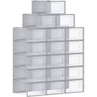 SONGMICS Rangement Chaussures, Lot de 18, Pliable, pour Pointure jusqu’à 44, Transparent et Gris