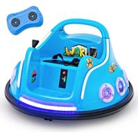 COSTWAY 12V Auto Tamponneuse Electrique 360° pour Enfants, Télécommande 2.4G, avec Lumières Clignotantes & Musique, 3-8 Ans, Bleu