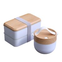 Lunch Box 1.4L+0.6L,Bento Japonais Design Lunch Box Isotherme,Couche Double Boîte à Conteneurs de Préparation de Repas-Blanc
