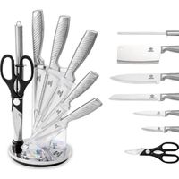 Couteaux de Cuisine avec Support Couteau - Ensemble de Couteaux de cuisine - INOX 8 Pièces - avec Aiguiseur, Ciseau Inclut