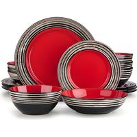 Service de table complet, vancasso Assiette, Série ARBRE-R 16 pièces, Collision de conception de deux couleurs vaisselles - Rouge