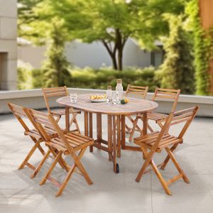 Ensemble table et chaise de jardin Ensemble de meubles de jardin 7 pièces Acerenza bois d'acacia naturel