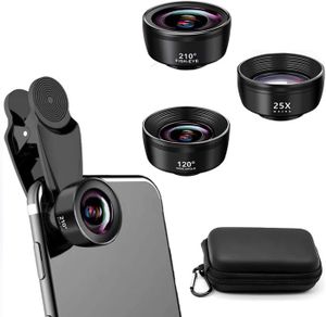 Kit Objectifs Smartphone Auricase 3-en-1 - Grand Angle 120°, Fisheye 210°, Macro 25x - Universel