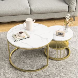 TABLE BASSE Tables basses gigogne rondes - motif marbre, cadre