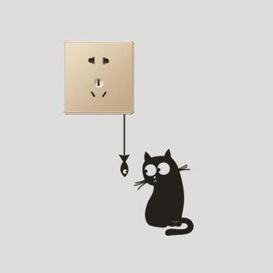 Cartoon amovible Mignon Joli Chat Noir Papillon Socket Commutateur Autocollant Mural