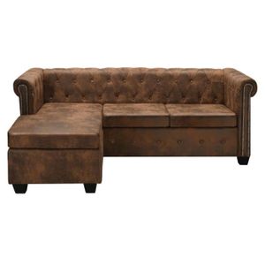 CANAPÉ FIXE Canapé Contemporain Sofa - CHIC - en forme de L - Cuir - Marron - 140x200cm - Réversible