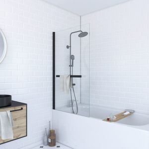 PORTE DE BAIGNOIRE Pare baignoire pivotant avec porte serviette - Noir Mat - 150 x 85 cm