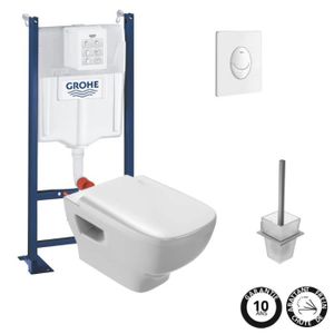 WC - TOILETTES Pack WC suspendu sans bride JACOB DELAFON Struktura + Bati-support GROHE + plaque Start blanc + porte-balai carré