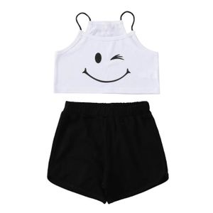 Ensemble de vêtements iixpin Enfant Fille Ensemble Été Coton Vêtement de Sport Débardeur + Short Décontracté 3-10 Ans Blanc