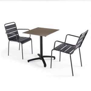 Ensemble table et chaise de jardin Ensemble table de jardin stratifié et 2 fauteuils en métal gris
