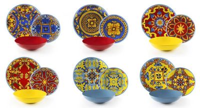 Excelsa Mandala Red Service De Vaisselle 18 Pièces, Porcelaine Et