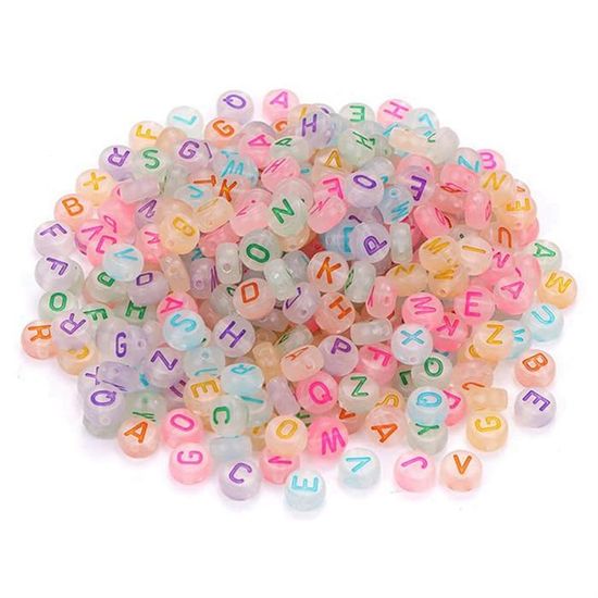 100 Perles Acryliques Lumineuses Par Sachet - Lettres, Motifs & Cœurs - DIY Bracelets & Bijoux - 12