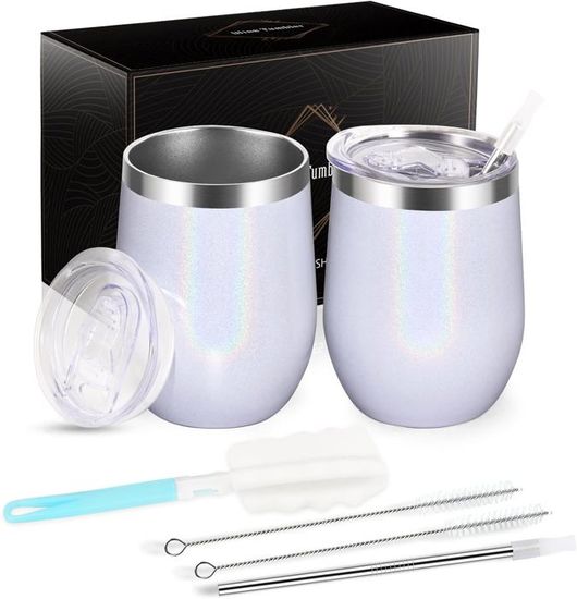 Lot De 6 Verres à Cocktail En Inox Double Paroi - Isolés, Avec Couvercles Et Pailles