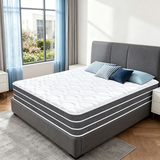 Matelas Hybride 90x200 Cm - 25 Cm épais, Mousse Mémoire Forme + Ressorts Ensachés, 8 Zones, Oeko-Tex