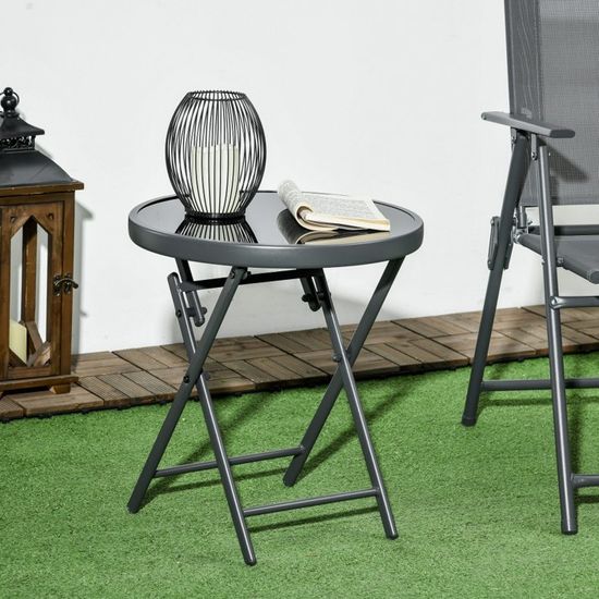 Table D'Appoint Pliante Ronde Réglable - 30 Cm De Diamètre, Hauteur 30-58 Cm, Pour Camping Et Intérieur