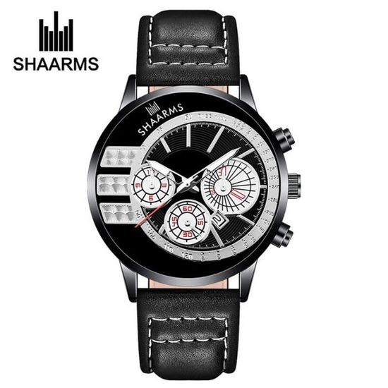 Montre SHAARMS Montre de sport a quartz en cuir etanche pour homme horloge decontractee marque superieure luxe Black B8909 Achat vente montre Cuir Cdiscount