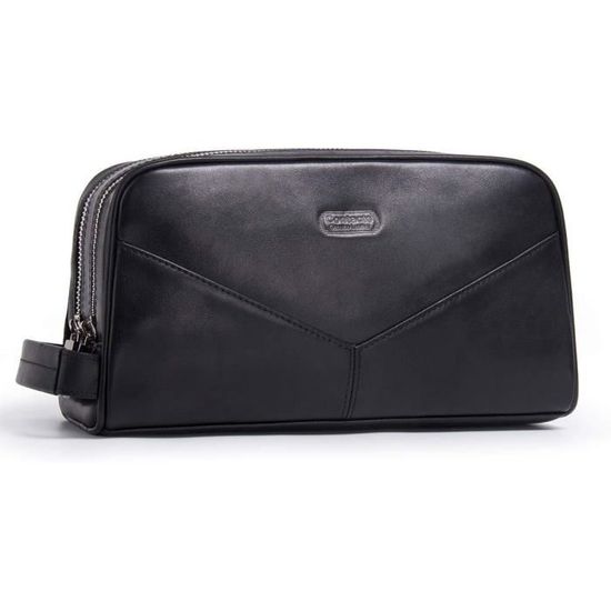Trousse De Toilette Homme En Cuir - Double Compartiment, Imperméable, Idéale Pour Voyage Et Rangement