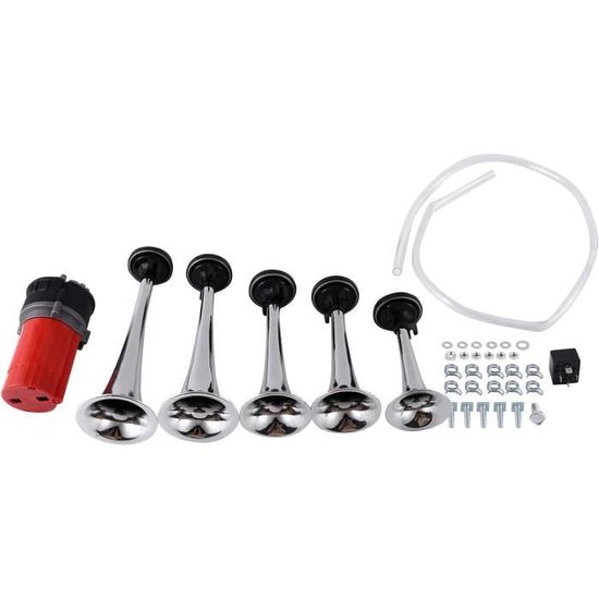 Klaxon musical de trompette de voiture 125 dB 12 V rouge pour voiture, camion, bateau A381