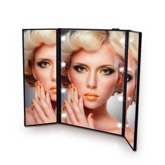 Miroir Maquillage LED 3 Faces Pliable Navaris - Grossissement X2 X3 - Alimentation Piles/USB