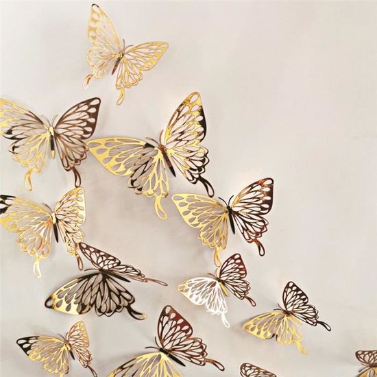 12 Papillons décoratifs dorés
