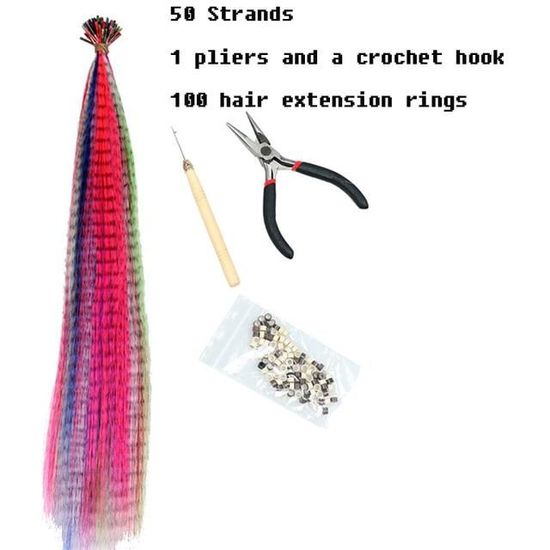 Lot De 10 Extensions De Cheveux Fluorescentes – 5 Couleurs (blanc, Rose, Vert, Bleu), Longueur 50 Cm, Avec Clips – Pour Fête, Carnaval, Cosplay, Halloween