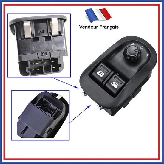 Interrupteur Lève-Vitre Électrique Peugeot 206 306 - Commande Bouton Noir - Réf. 6554.WA
