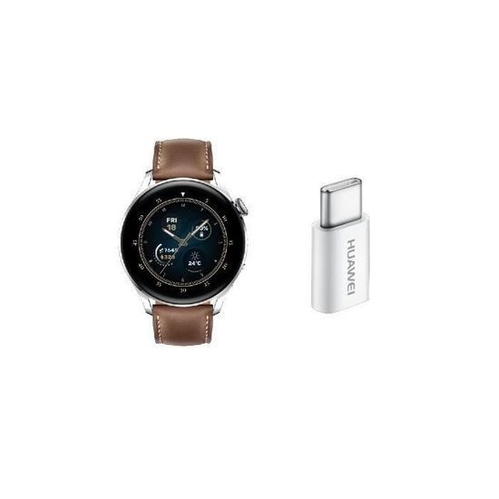 Montre connectée avec adaptateur 5V2A Type C Huawei Watch 3 Classic - marron - TU