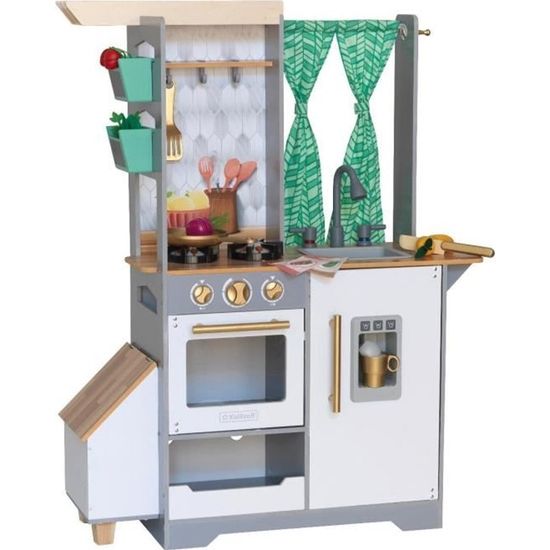 KidKraft - Cuisine en bois pour enfant Terrace Garden, avec 30 Accessoires et machine à glaçons inclus - EZ Kraft