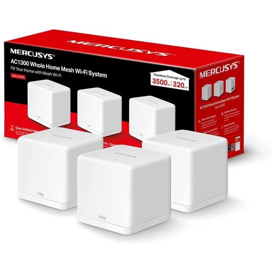 WiFi Mesh AC 1300Mbps Couverture 320 - Mercusys Halo H30G(3-Pack) - 2 Ports Gigabit Ethernet - Beamforming