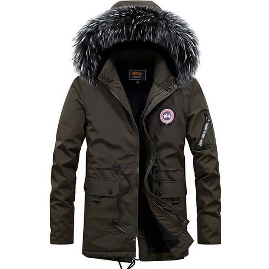 Doudoune Capuche Fourrure Homme Hiver Chaude Mi Longue