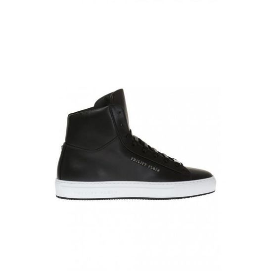 Basket montante en cuir Edward Philipp plein Homme Noir Plat Lacets Noir Cdiscount Chaussures