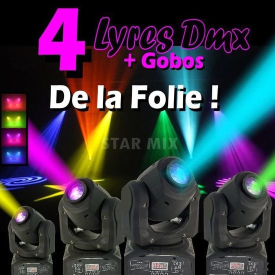 JEUX DE LUMIERE PACK DE 4 LYRES GOBOS DMX A PRIX FOU PA DJ SONO LED BAR CLUB DISCOTHEQUE SOIREE DANSANTE