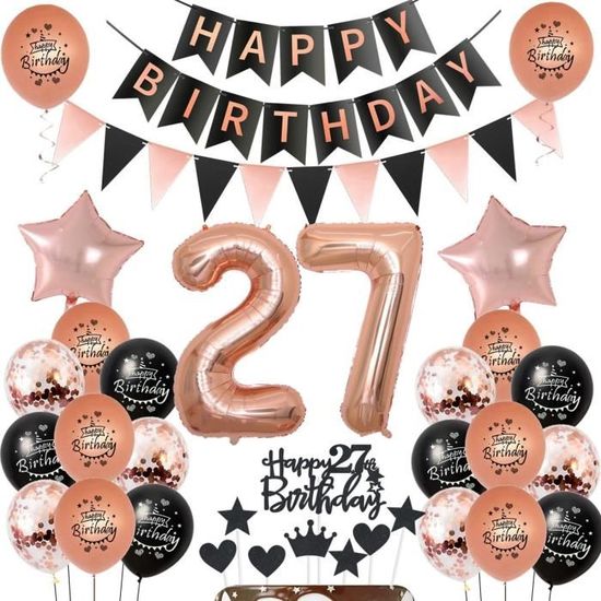 Ballons 27 Ans Femme Anniversaire Décoration Noir Or Rose,Ballon